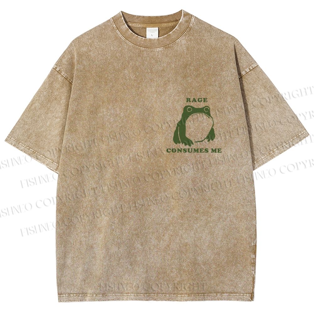 Unisex Vintage Frog Cowboy Printed Design Back Washed Tee