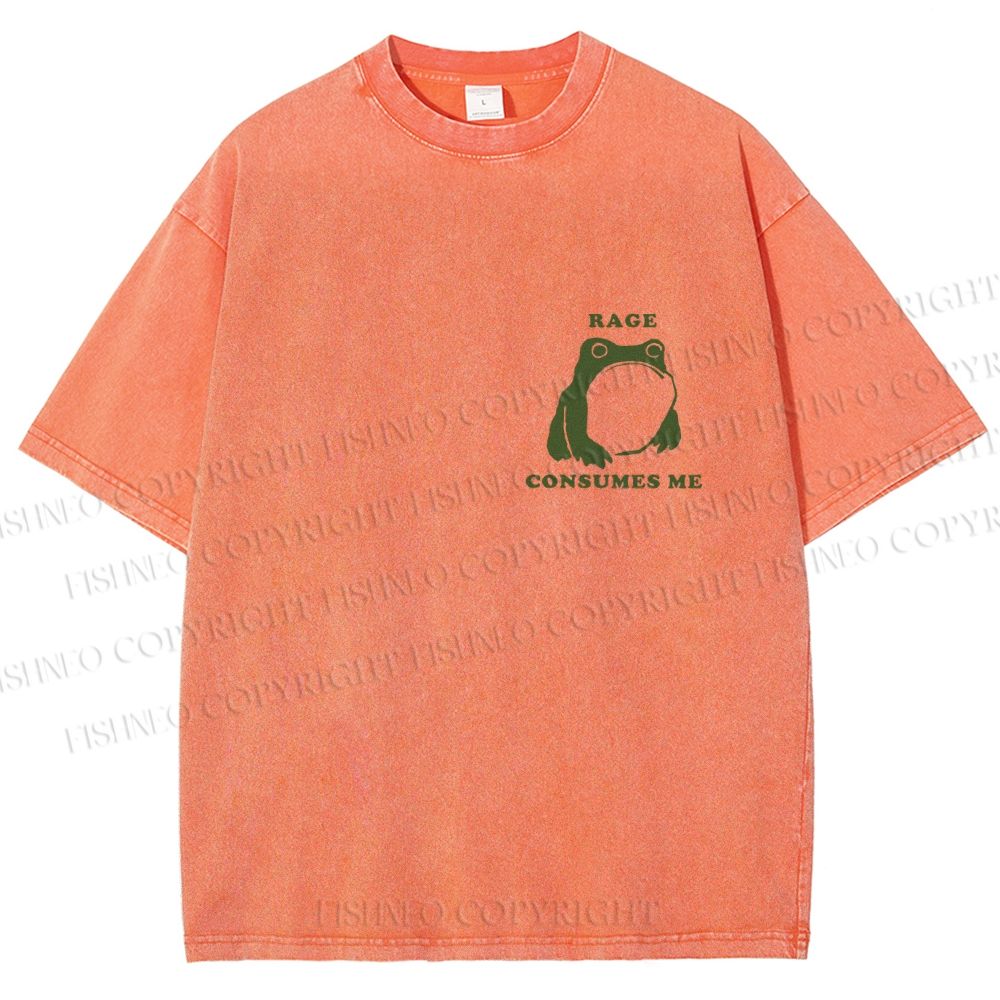 Unisex Vintage Frog Cowboy Printed Design Back Washed Tee