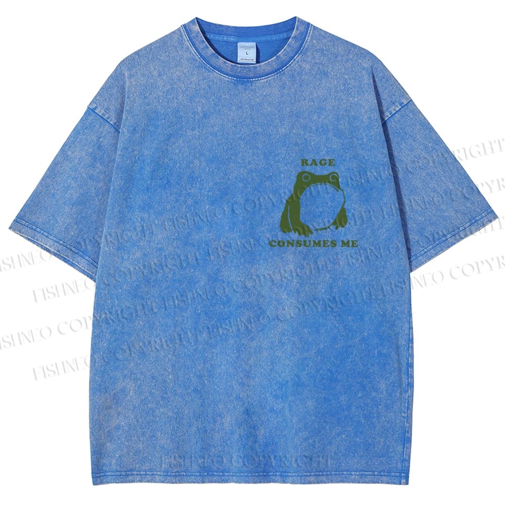 Unisex Vintage Frog Cowboy Printed Design Back Washed Tee