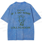 Unisex Vintage Frog Cowboy Printed Design Back Washed Tee