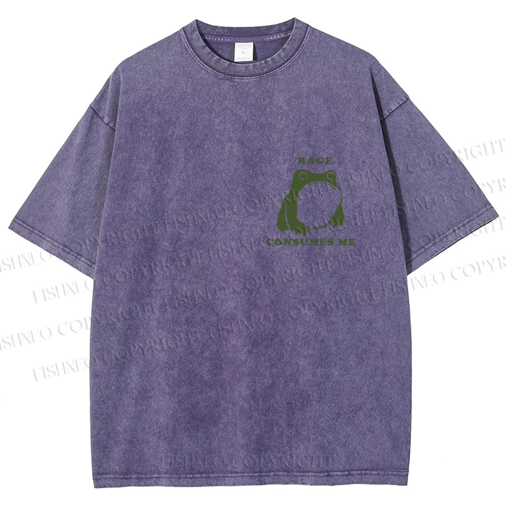 Unisex Vintage Frog Cowboy Printed Design Back Washed Tee