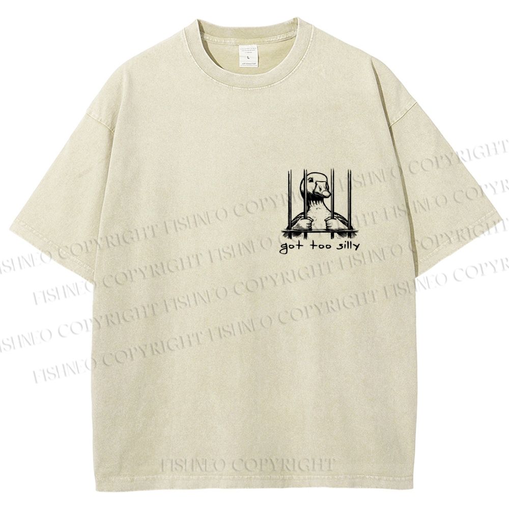 Unisex Vintage Silly Goose Printed  Design Back Washed Tee