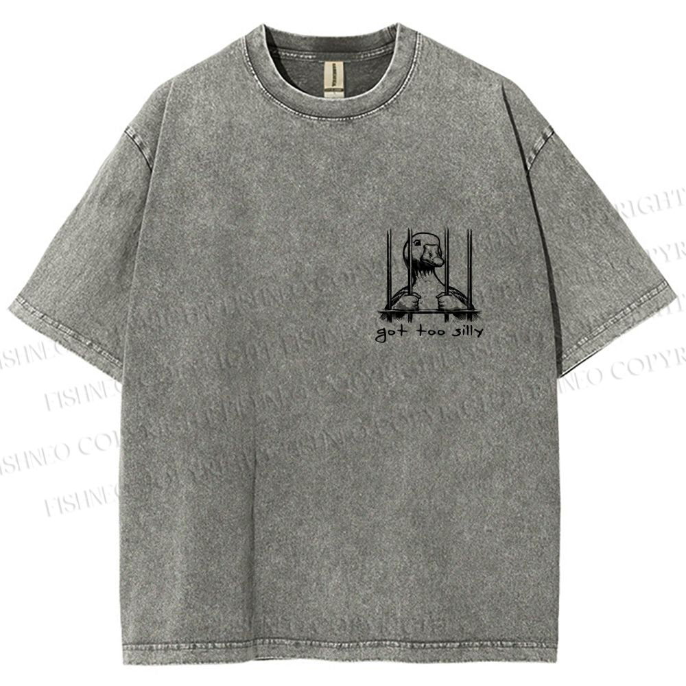 Unisex Vintage Silly Goose Printed  Design Back Washed Tee