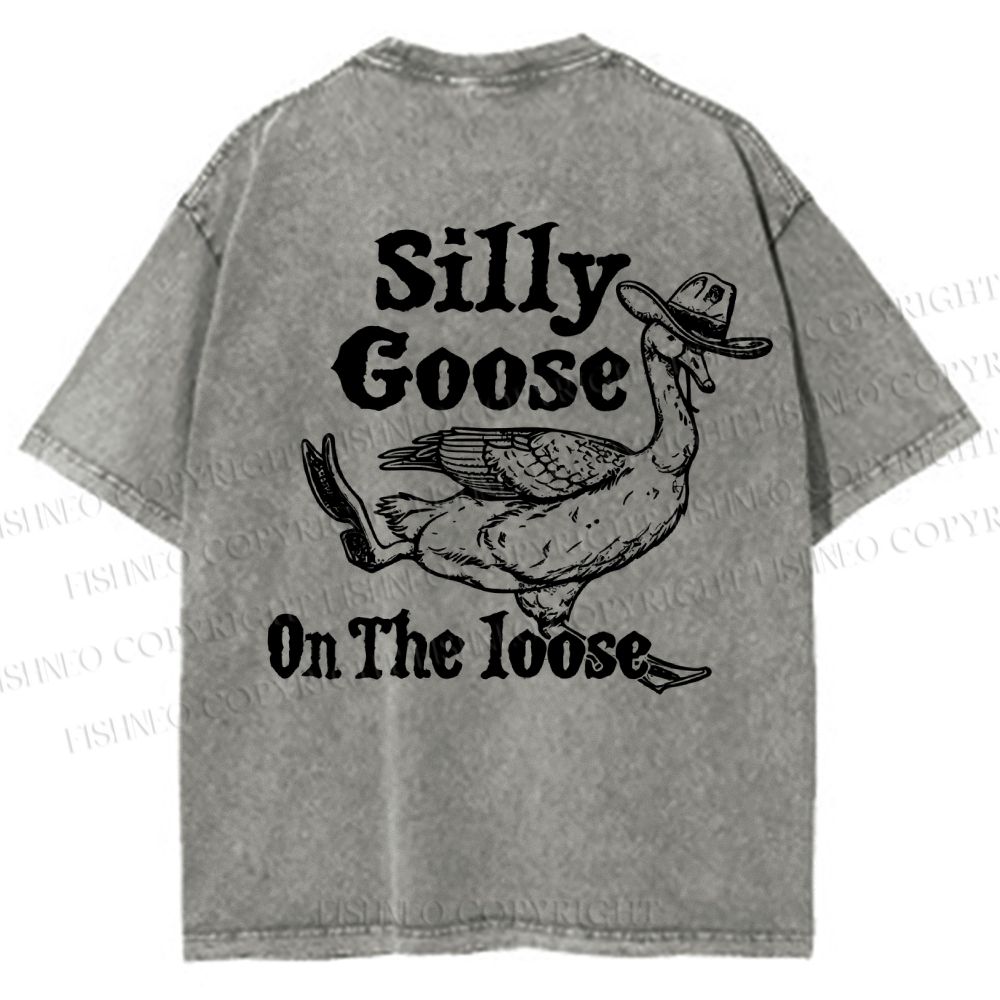 Unisex Vintage Silly Goose Printed  Design Back Washed Tee