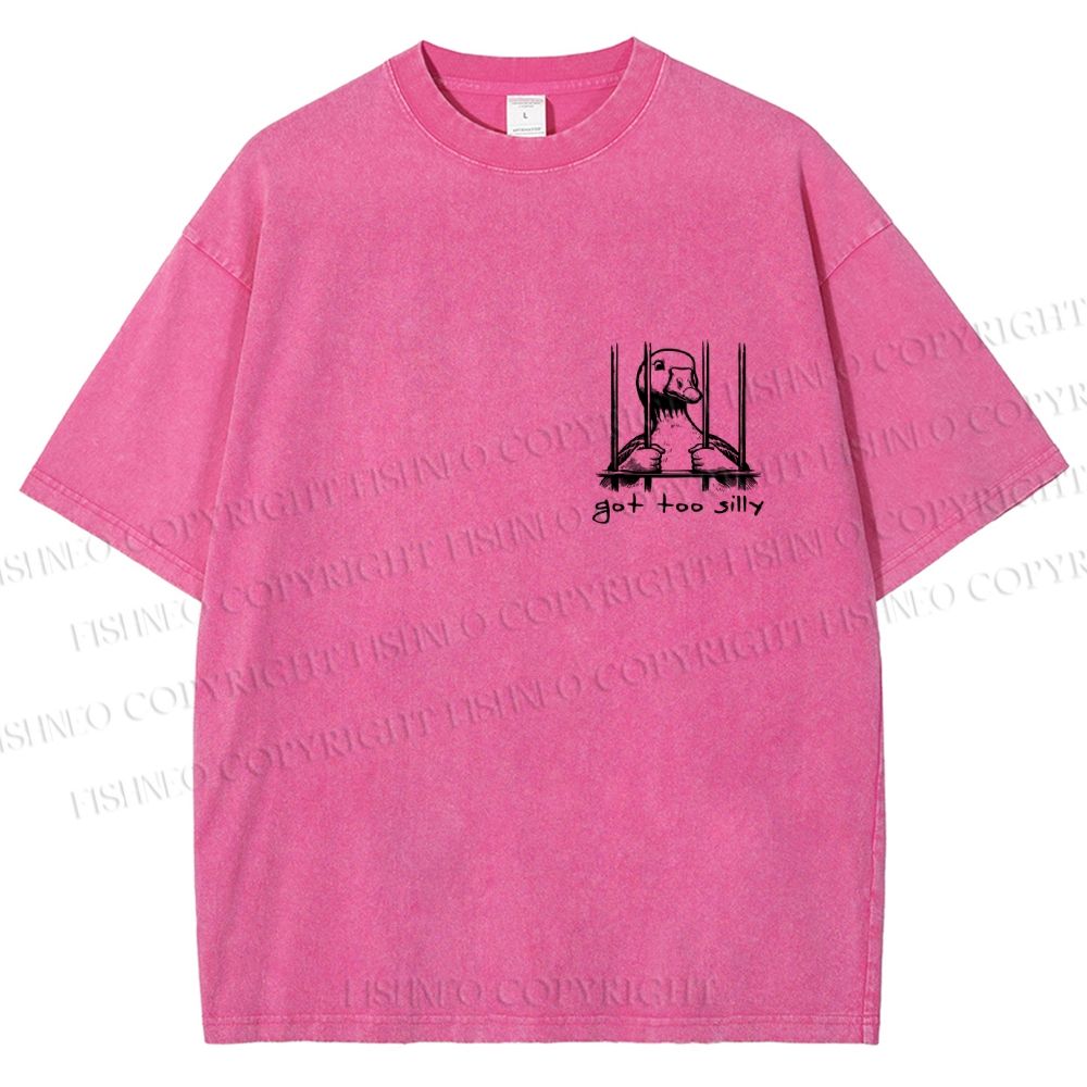 Unisex Vintage Silly Goose Printed  Design Back Washed Tee