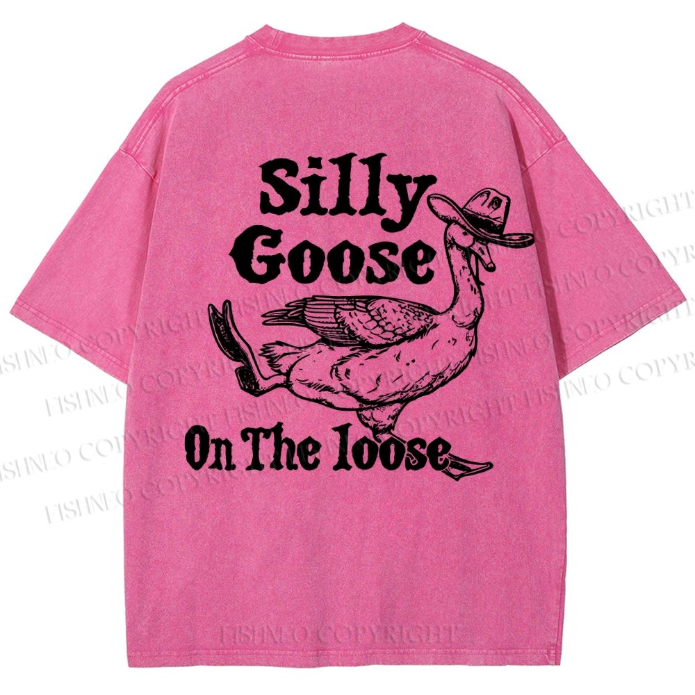 Unisex Vintage Silly Goose Printed  Design Back Washed Tee