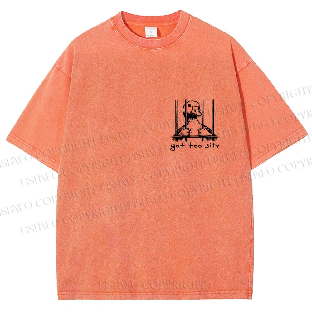 Unisex Vintage Silly Goose Printed  Design Back Washed Tee