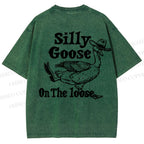 Unisex Vintage Silly Goose Printed  Design Back Washed Tee