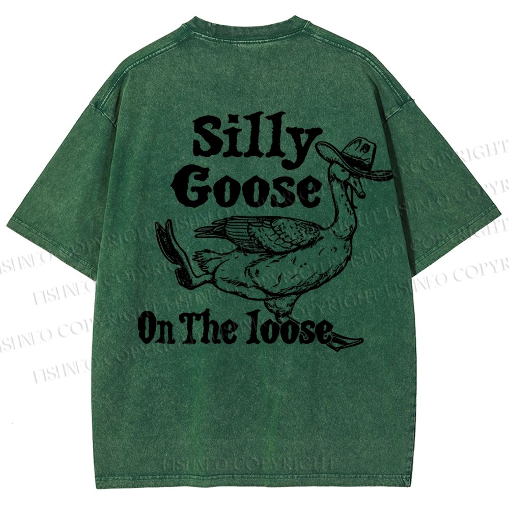 Unisex Vintage Silly Goose Printed  Design Back Washed Tee