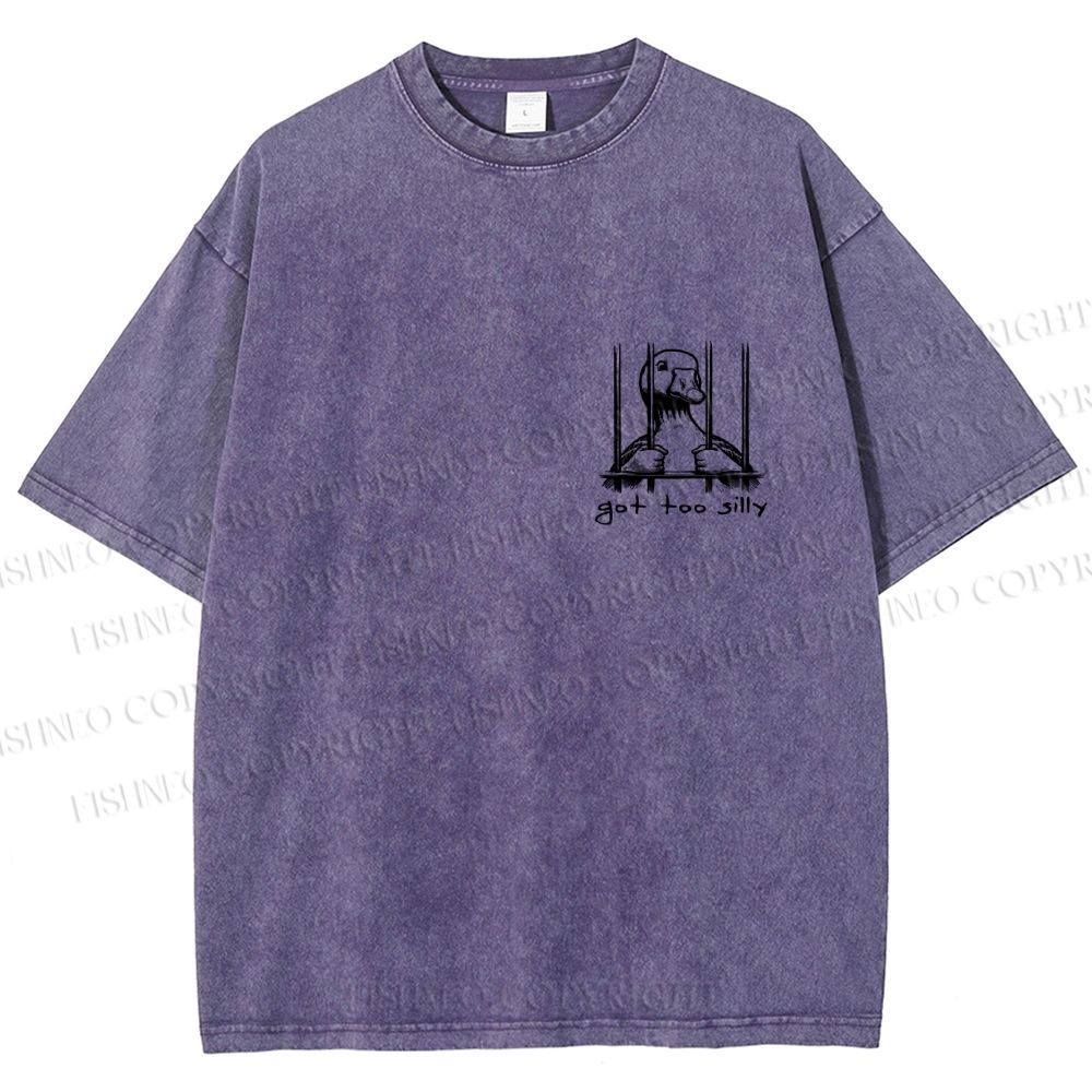 Unisex Vintage Silly Goose Printed  Design Back Washed Tee