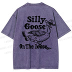 Unisex Vintage Silly Goose Printed  Design Back Washed Tee