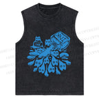 Vintage Cat Ink Graffiti Christian Snowflake Washed Vest