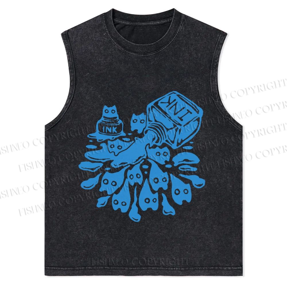 Vintage Cat Ink Graffiti Christian Snowflake Washed Vest