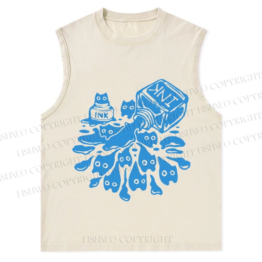 Vintage Cat Ink Graffiti Christian Snowflake Washed Vest