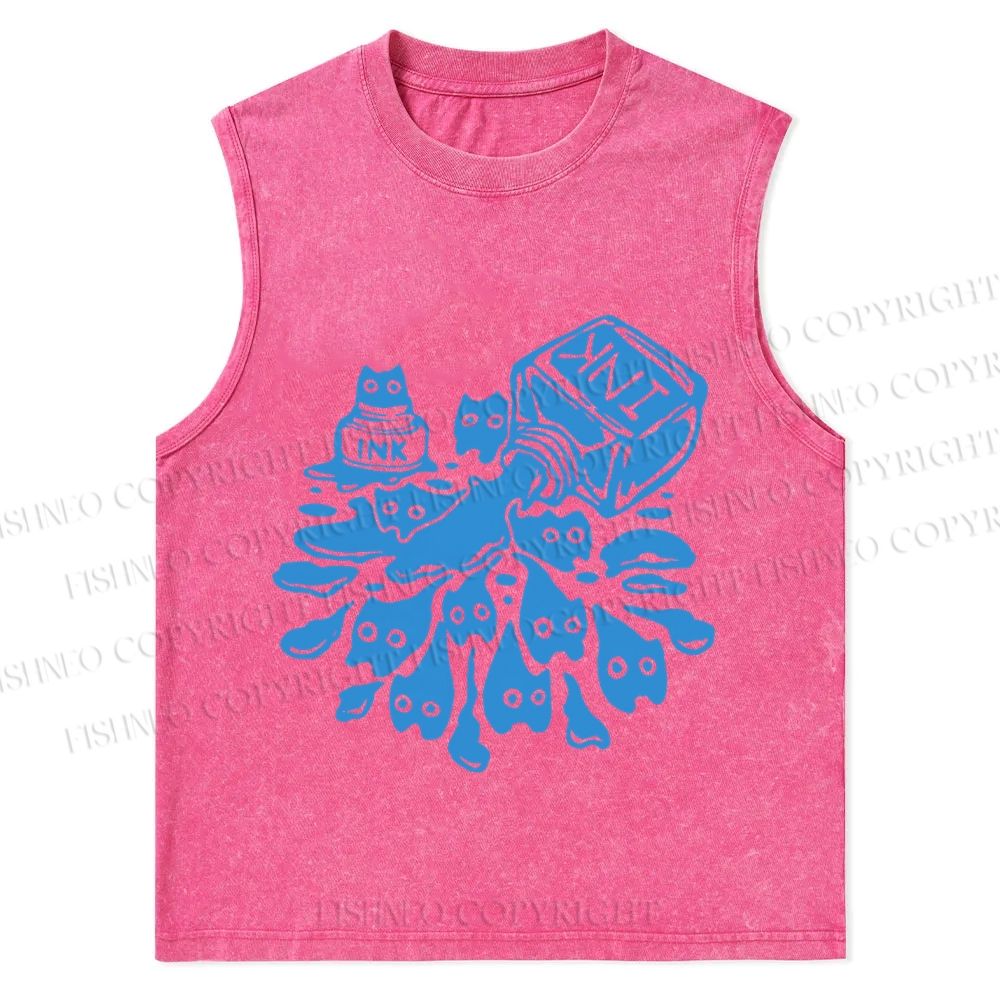 Vintage Cat Ink Graffiti Christian Snowflake Washed Vest