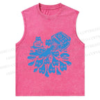 Vintage Cat Ink Graffiti Christian Snowflake Washed Vest