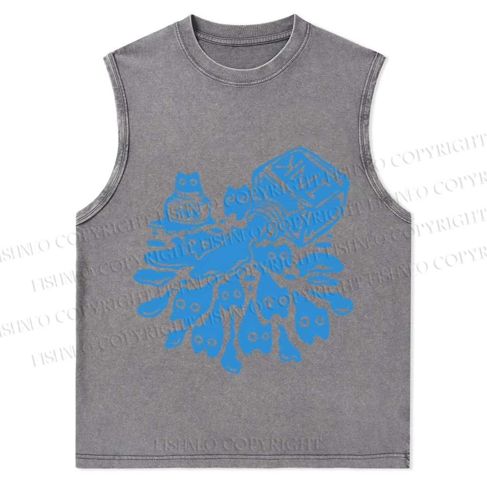 Vintage Cat Ink Graffiti Christian Snowflake Washed Vest