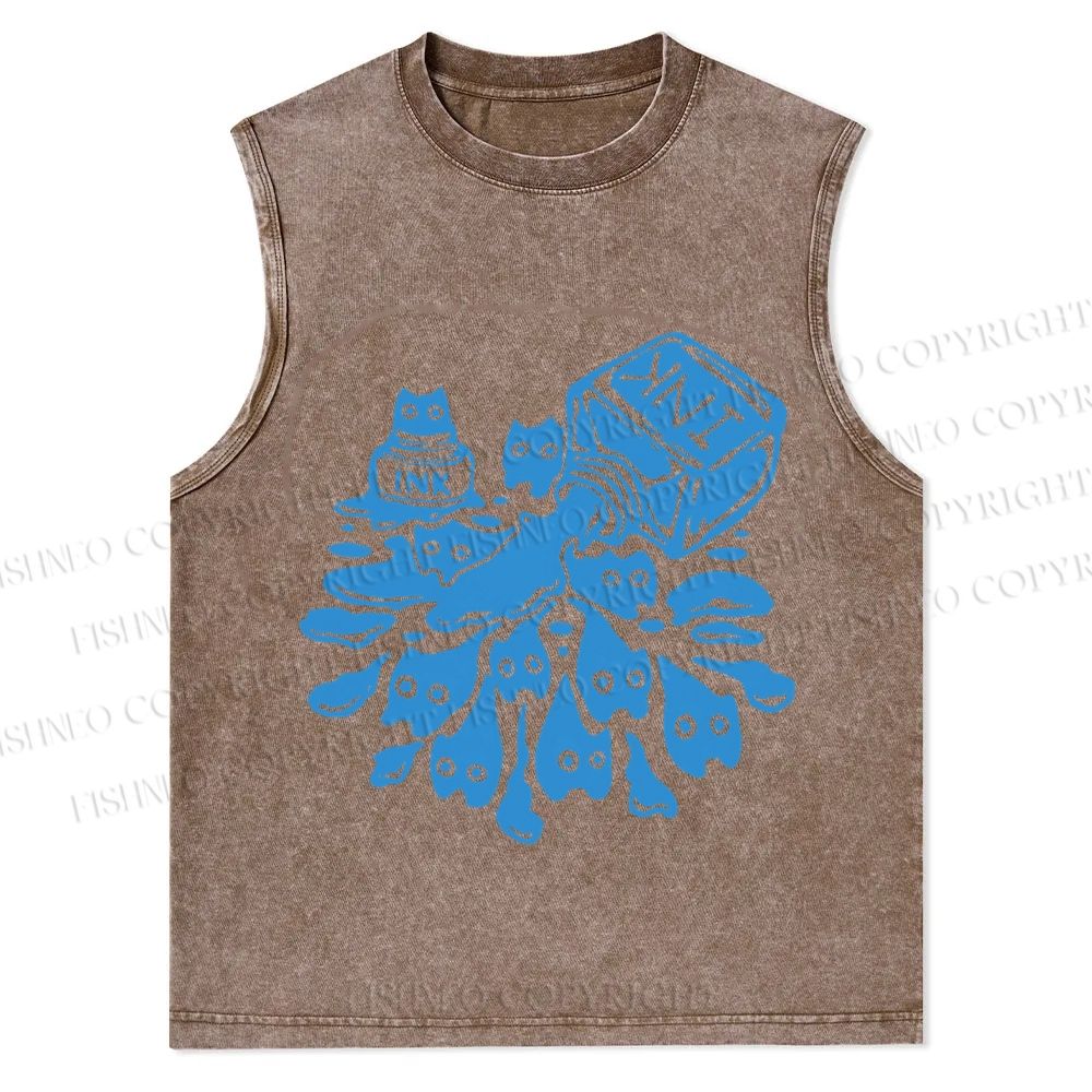 Vintage Cat Ink Graffiti Christian Snowflake Washed Vest