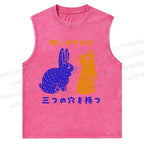 Japanese Rabbit Graffiti Christian Snowflake Washed Vest