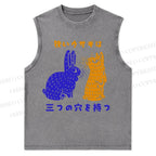 Japanese Rabbit Graffiti Christian Snowflake Washed Vest