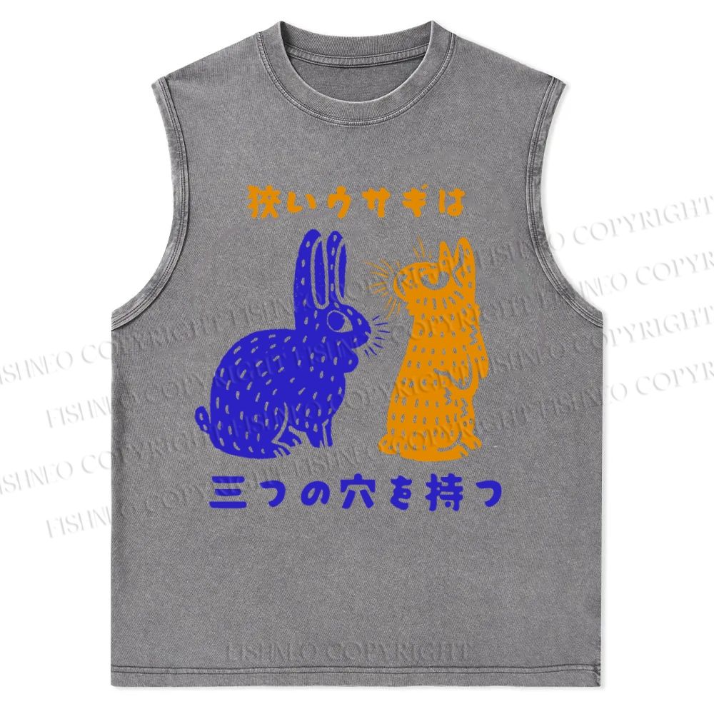 Japanese Rabbit Graffiti Christian Snowflake Washed Vest