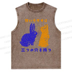 Japanese Rabbit Graffiti Christian Snowflake Washed Vest