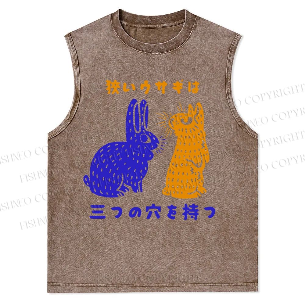 Japanese Rabbit Graffiti Christian Snowflake Washed Vest