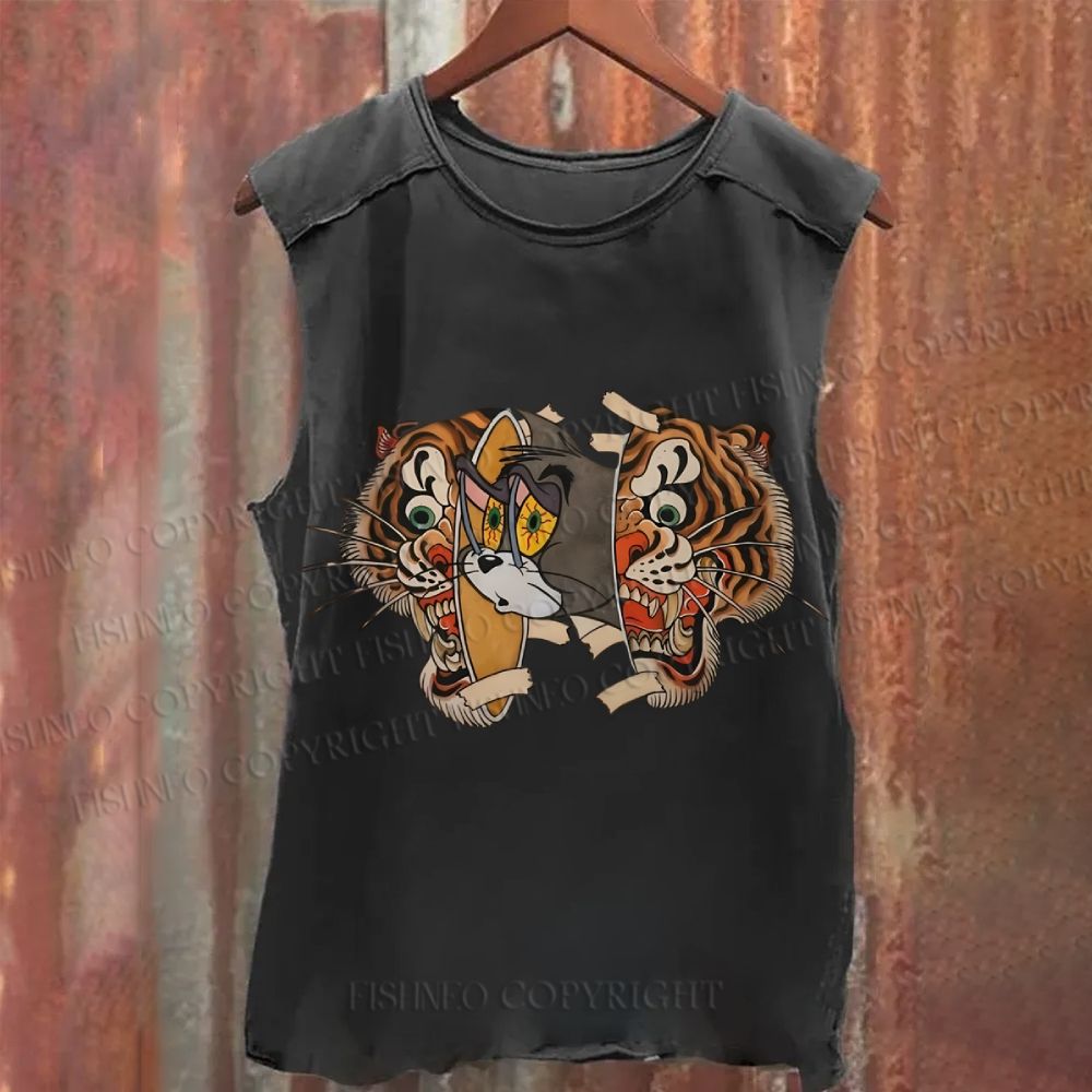 Vintage Tiger Cat Washed Tank Top