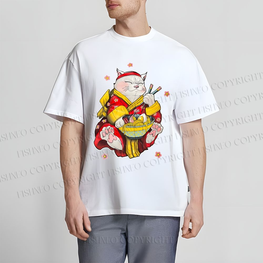Unisex Japanese Cat Having Noodle Classic Cotton T-shirt