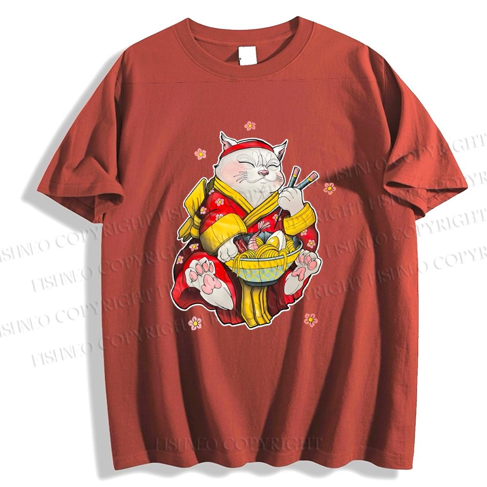 Unisex Japanese Cat Having Noodle Classic Cotton T-shirt
