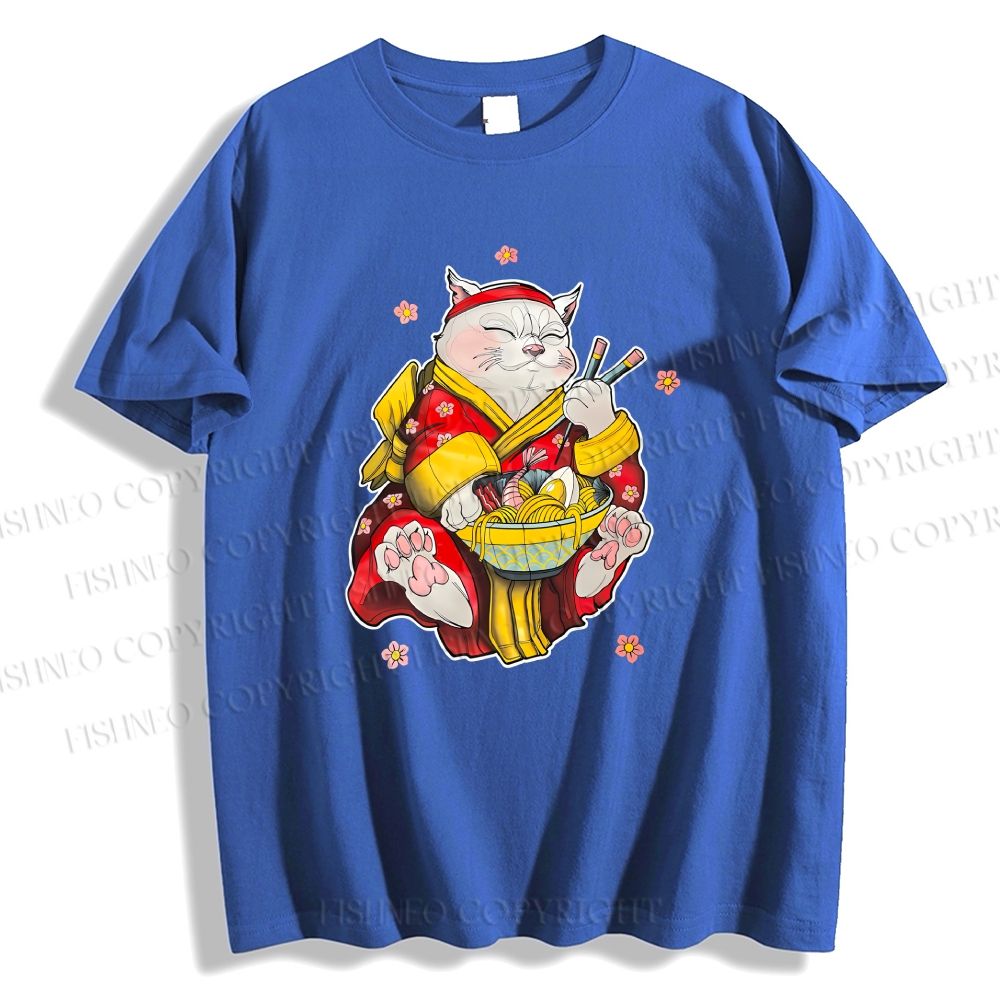 Unisex Japanese Cat Having Noodle Classic Cotton T-shirt