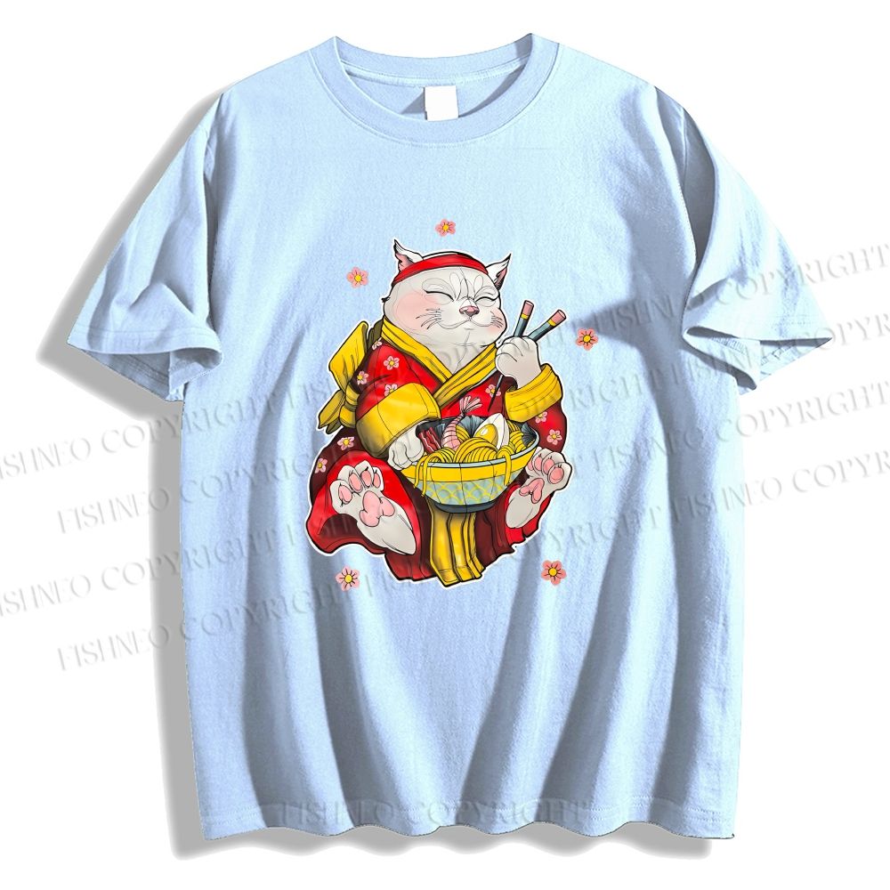 Unisex Japanese Cat Having Noodle Classic Cotton T-shirt