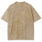 Unisex Japanese Art Stamp Printed Washed Tee