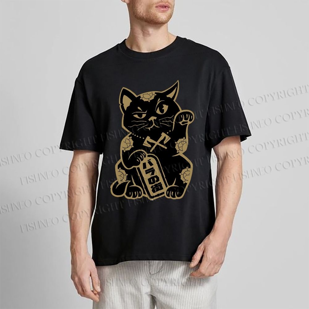 Unisex Japanese Vintage Fortune Cat Classic Cotton T-shirt