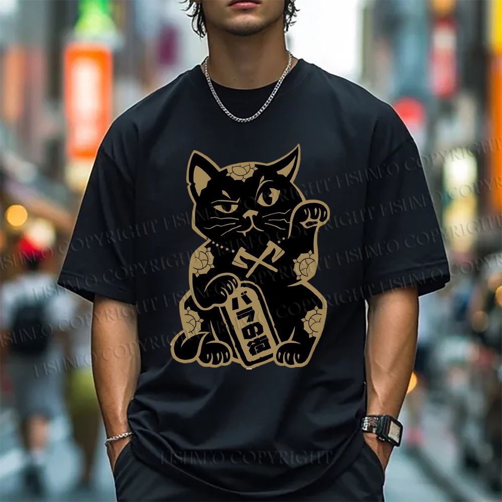 Unisex Japanese Vintage Fortune Cat Classic Cotton T-shirt