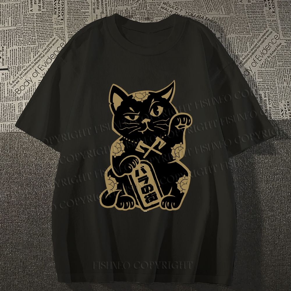 Unisex Japanese Vintage Fortune Cat Classic Cotton T-shirt