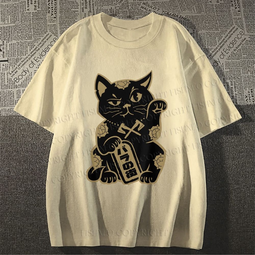 Unisex Japanese Vintage Fortune Cat Classic Cotton T-shirt