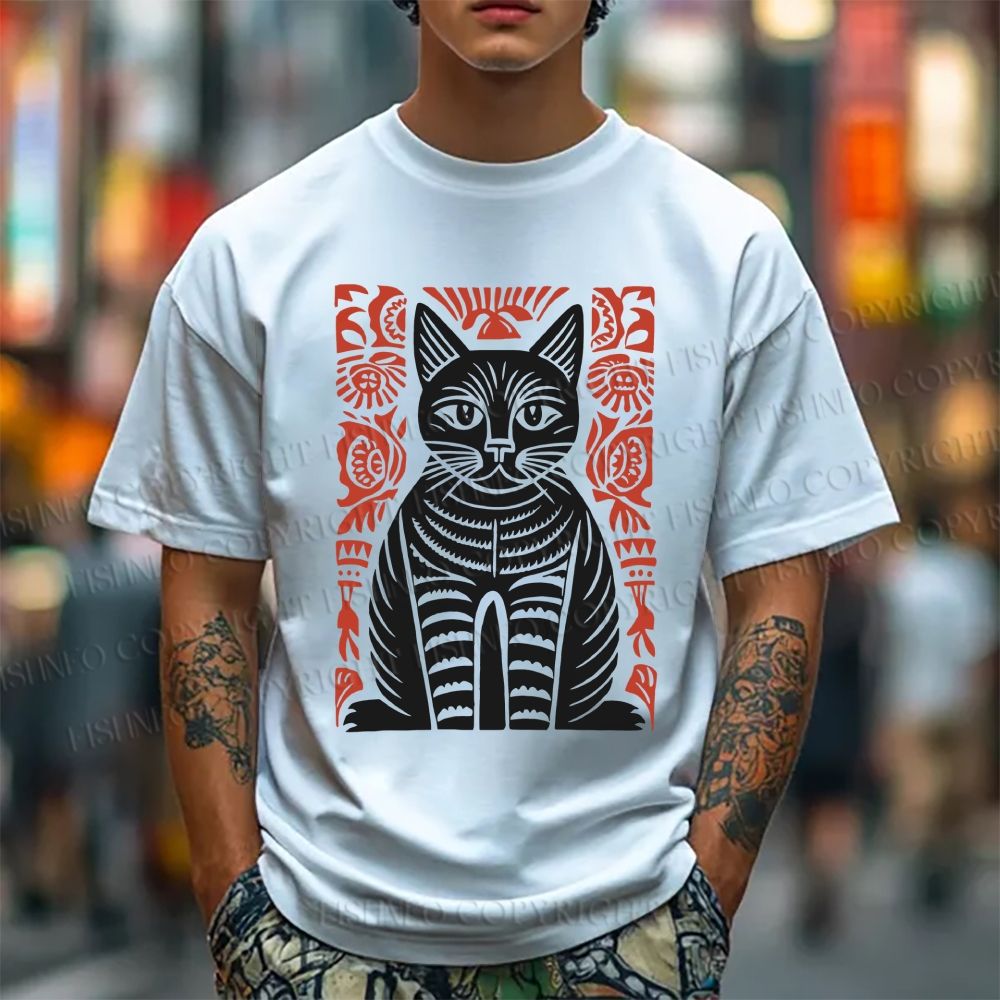 Unisex Vintage Black Cat Totem Classic Cotton T-shirt