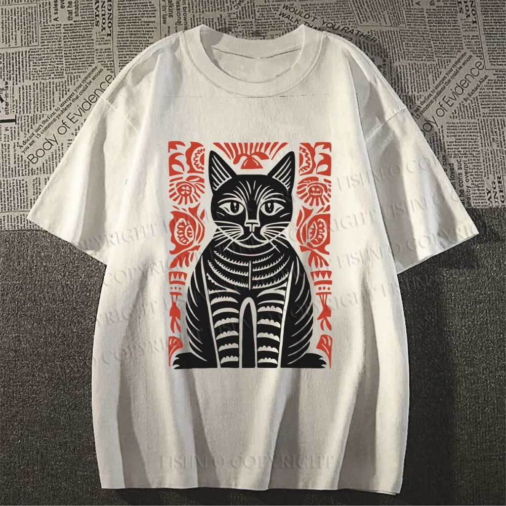Unisex Vintage Black Cat Totem Classic Cotton T-shirt