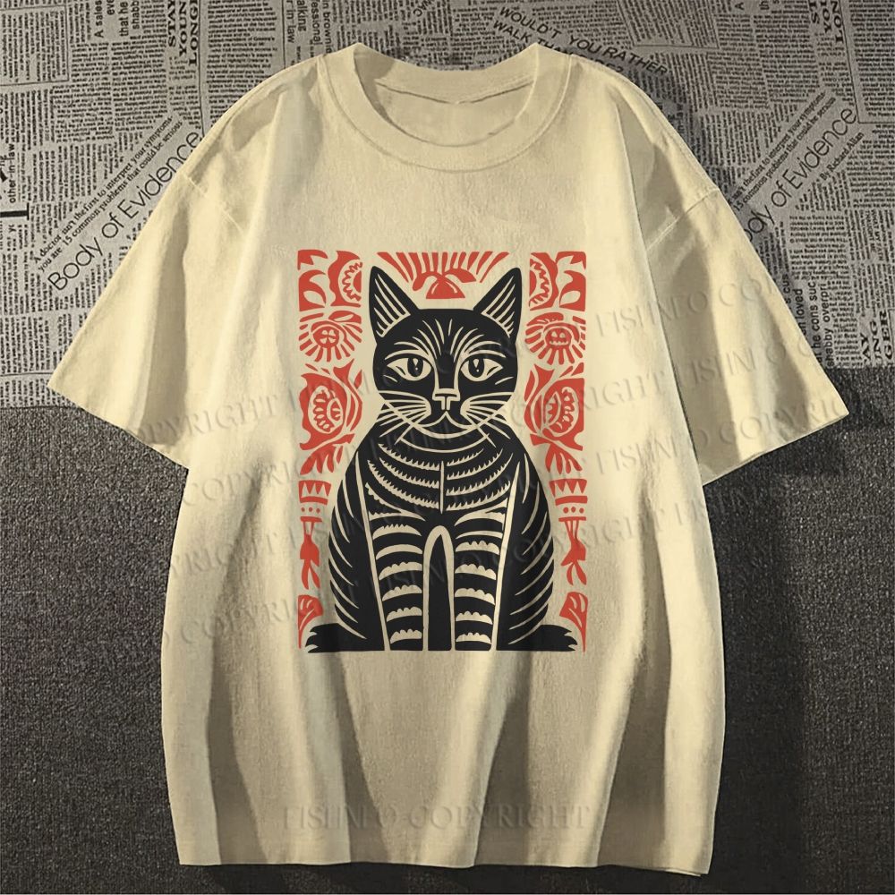 Unisex Vintage Black Cat Totem Classic Cotton T-shirt
