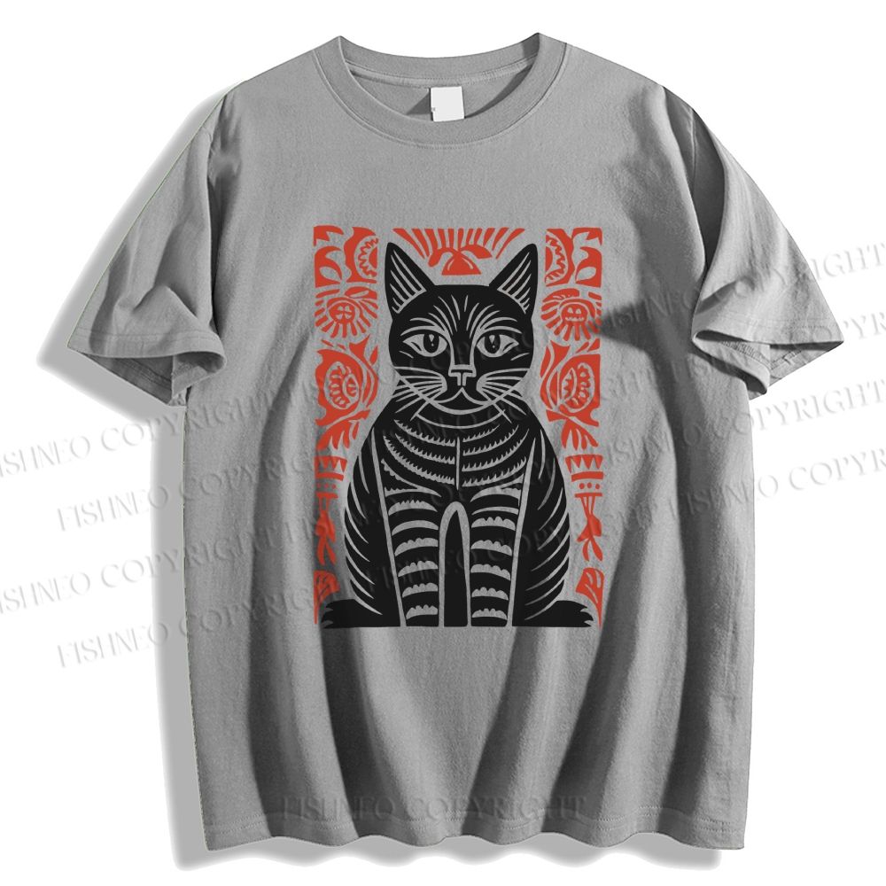 Unisex Vintage Black Cat Totem Classic Cotton T-shirt