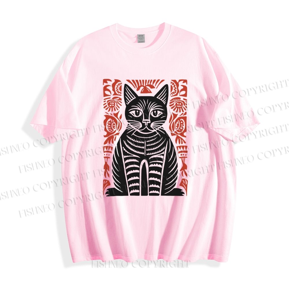 Unisex Vintage Black Cat Totem Classic Cotton T-shirt
