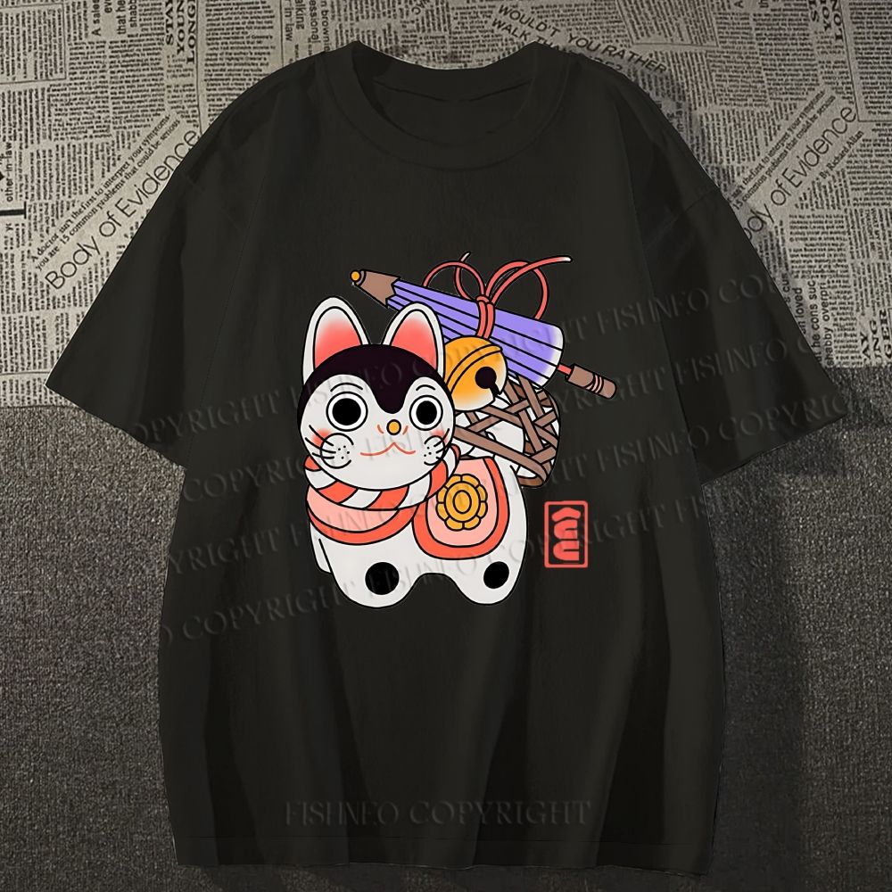 Unisex Japanese Art Cat Classic Cotton T-shirt