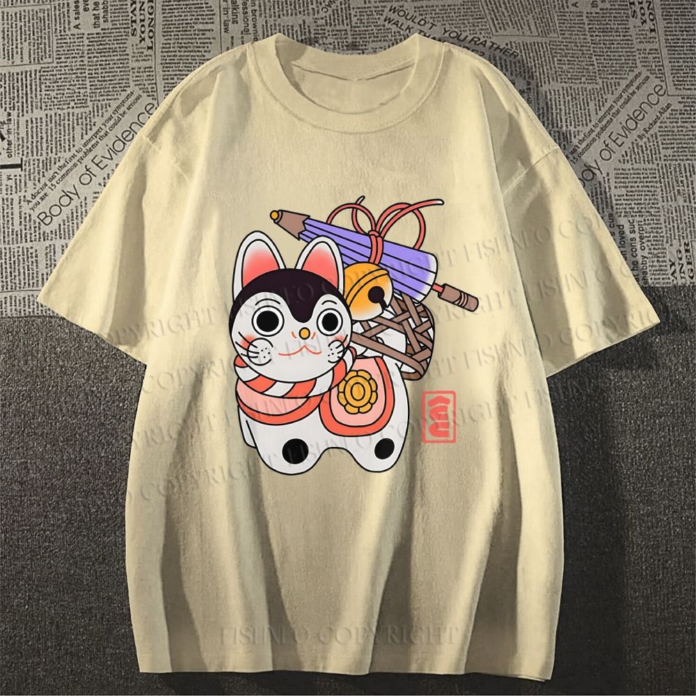 Unisex Japanese Art Cat Classic Cotton T-shirt
