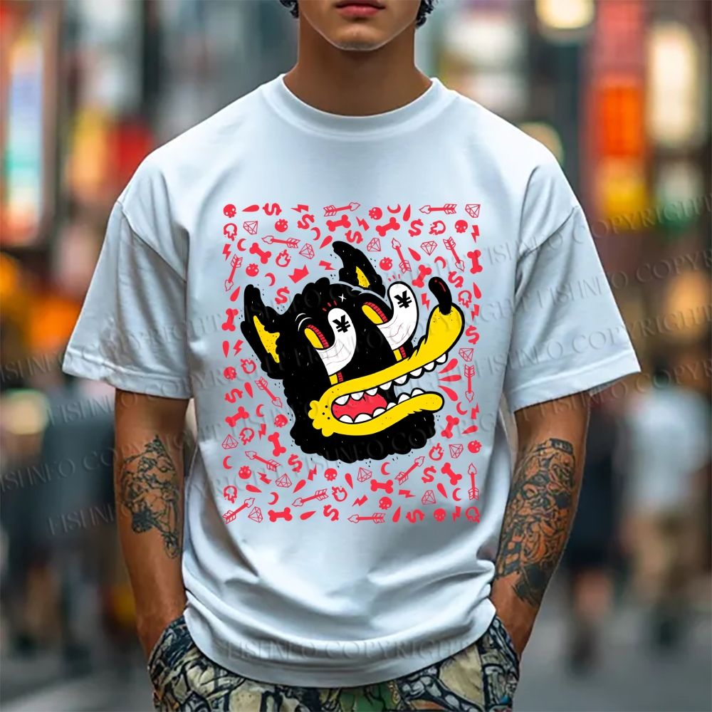 Unisex Cartoon Dog Graffiti Classic Cotton T-shirt