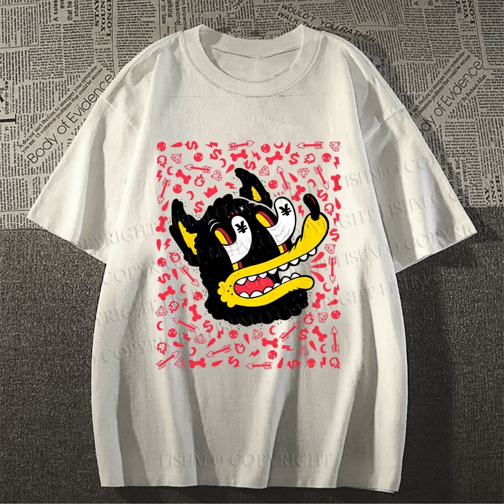 Unisex Cartoon Dog Graffiti Classic Cotton T-shirt