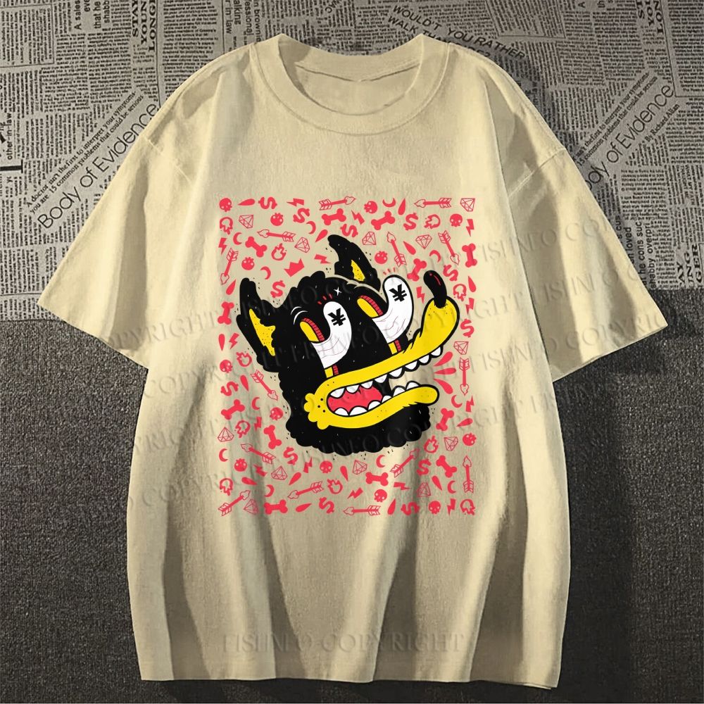 Unisex Cartoon Dog Graffiti Classic Cotton T-shirt