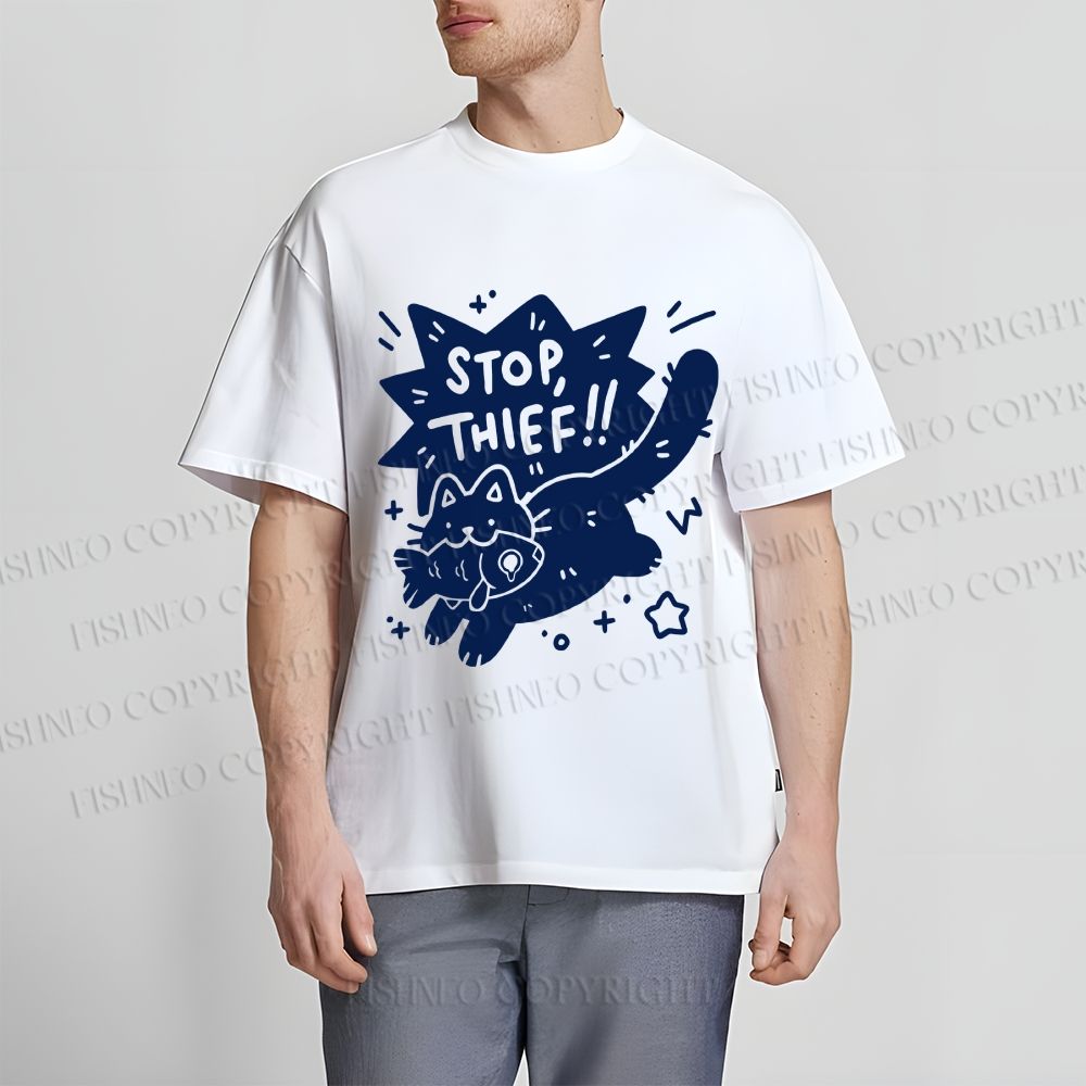 Unisex Cartoon Cat Graffiti Classic Cotton T-shirt