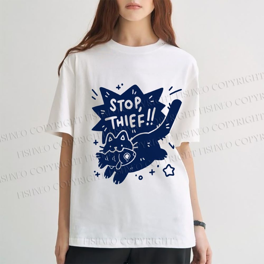 Unisex Cartoon Cat Graffiti Classic Cotton T-shirt
