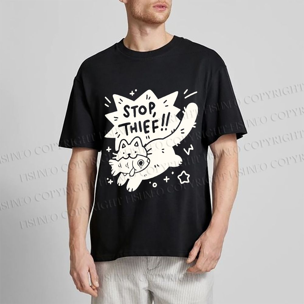 Unisex Cartoon Cat Graffiti Classic Cotton T-shirt